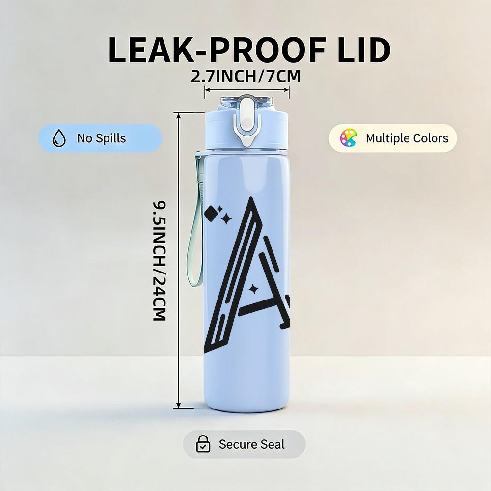 1PC Letter A Minimal Line Art Print 750ml Color Plastic Sports Water Bottle Leakproof Flip Straw Lid Suitable for Sports Office Home Use