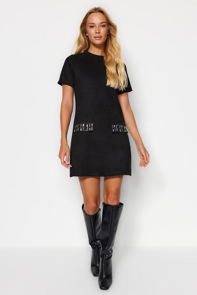 Женская модная деловая мини-юбка с короткими рукавами и мятным поясом, мини-тканое платье с воланами