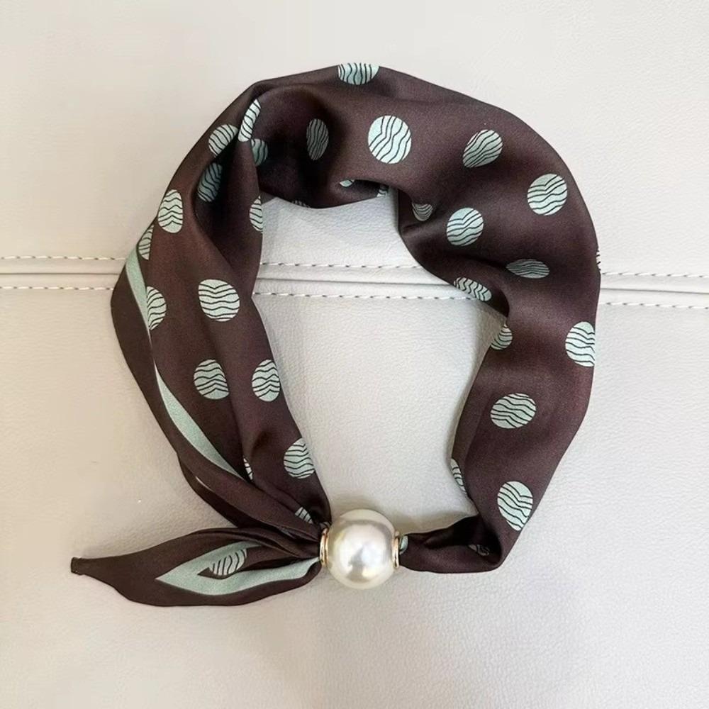 Polyester Pearl Decoration Scarf Lightweight Silk Scarf Artistic Neck Scarf Neck Wrap