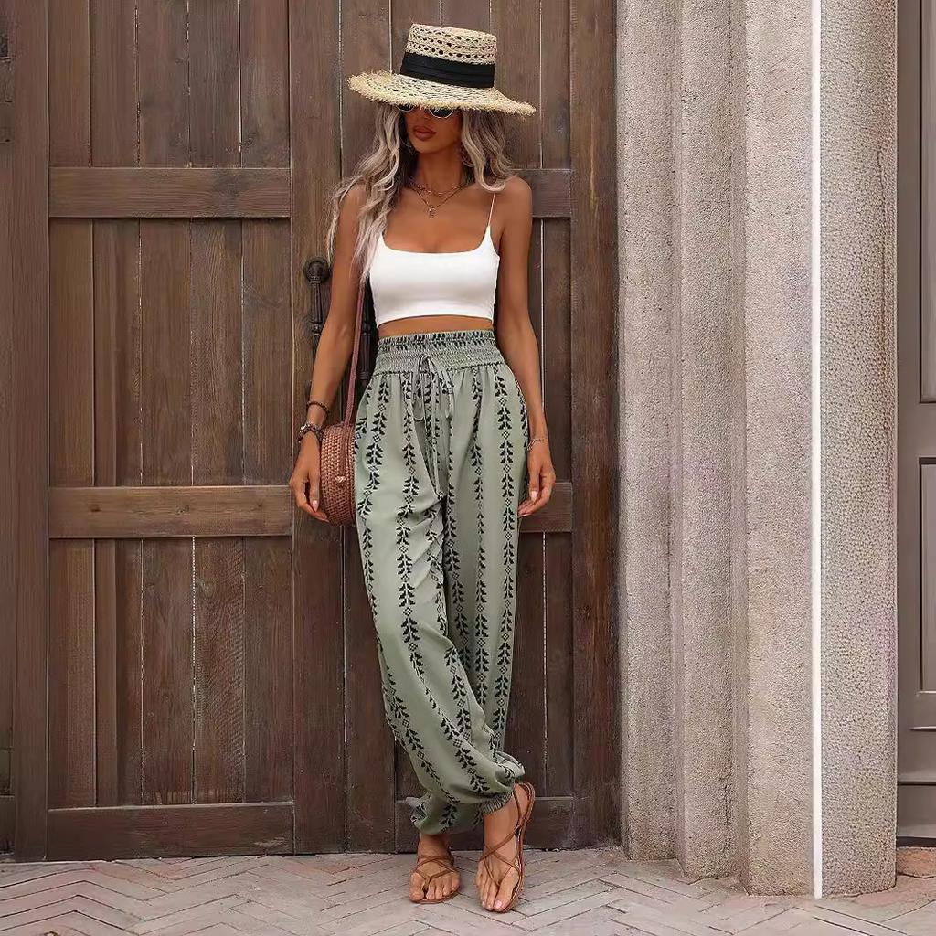 YYFS Women's Fashion Summer Spring Casual Geometric Print High Waist Trousers Pants & Capris
