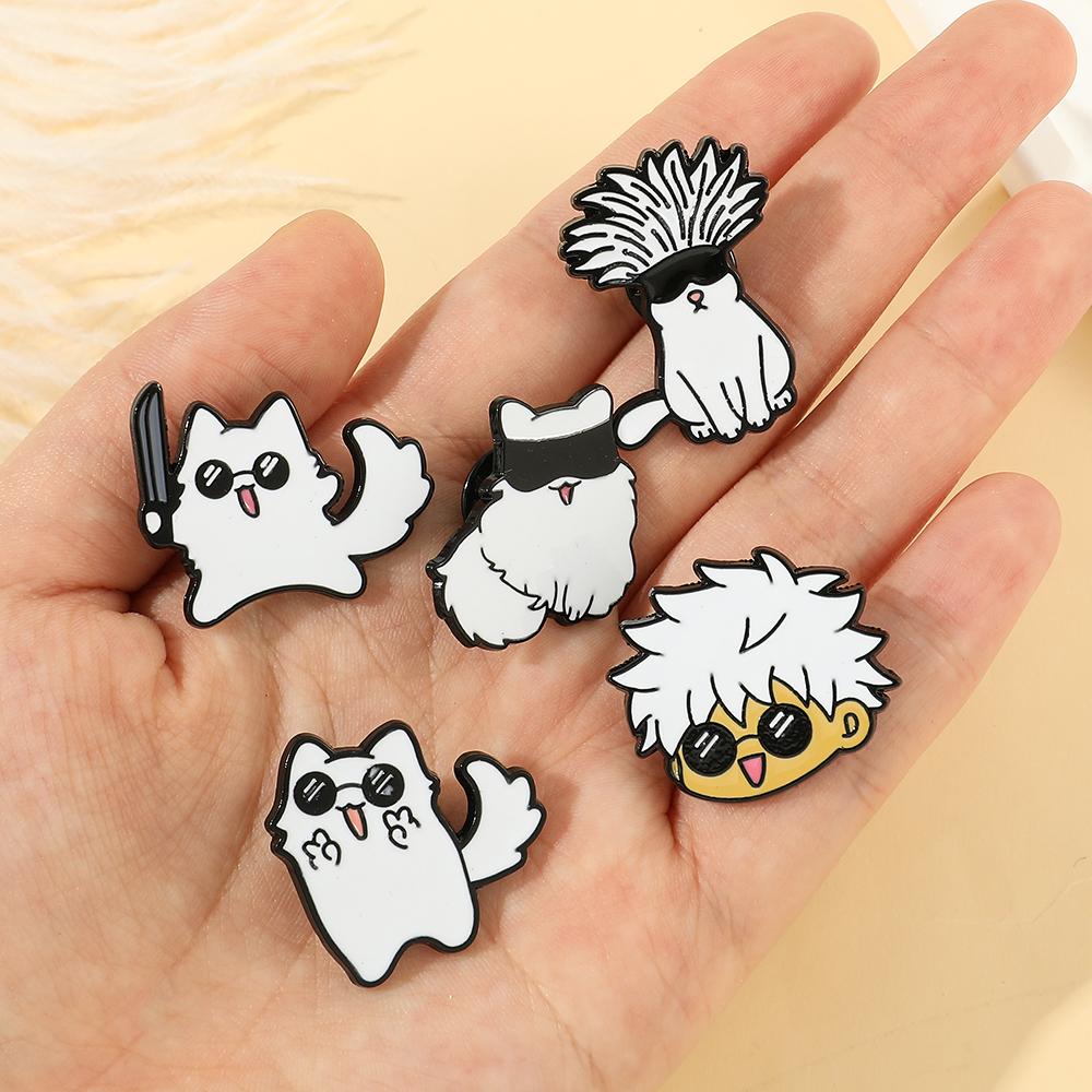 Jujutsu Kaisen Enamel Pin Cartoon Anime Brooches Animals Cat Custom Metal Hat Lapel Clothes Backpack Jewelry Friends Fans Gift