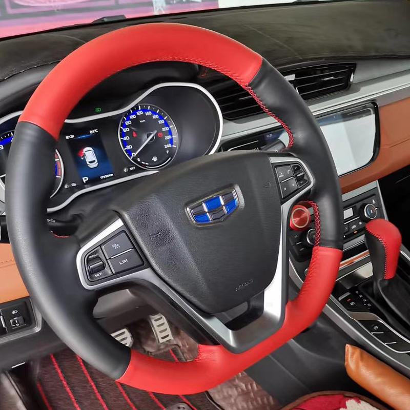 Кожаный чехол на руль для Emgrand GS/GL, Geely Boyue, Binyue, Vision, Borui - сшитый вручную на заказ