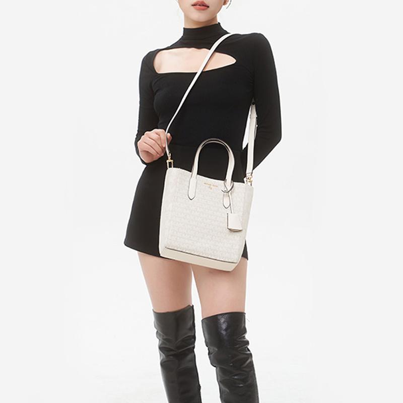 New MICHAEL KORS Sinclair Textile, Leather Tote Bag, Shopping Bag, Handbag Small Women's Beige 30T2G5ST0I-270