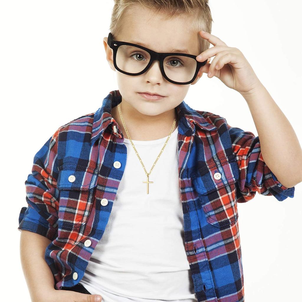 Ожерелье с крестом из 14-каратного золота для мужчин, цепочка Фигаро из нержавеющей стали, простое полированное ожерелье с крестом, простая вера, ювелирные изделия, подарок из нержавеющей стали