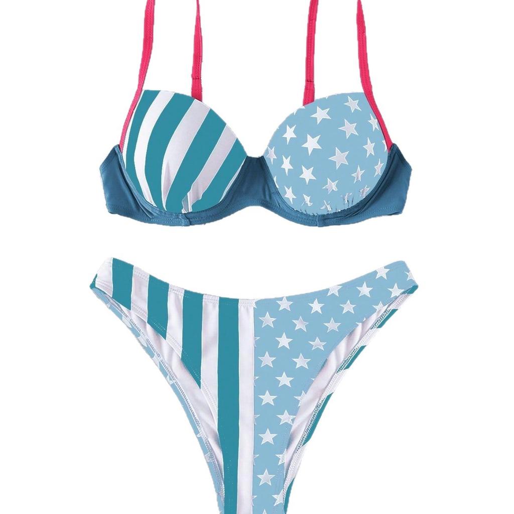 1011 new bikini European and American high-waisted split swimsuit sexy bikini steel tray gathering swimsuit