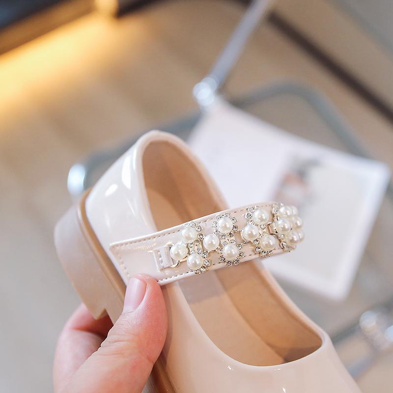 Туфли детские Мэри Джейн Платья балетки на плоской подошве Нескользящие Туфли детские принцессы на вечеринку в школу с жемчугом Кожаные туфли