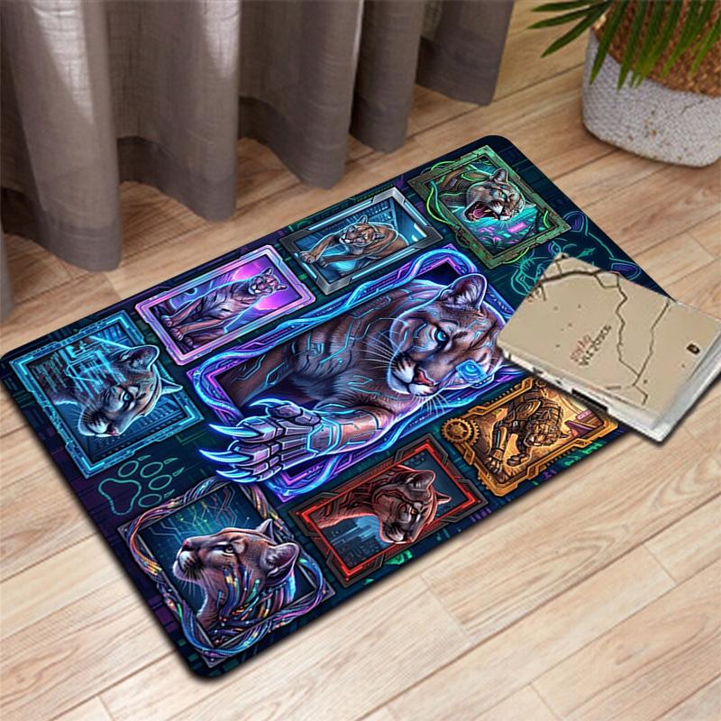 Cybernetic Mountain Lion Artwork Pattern Rug Floor Mat for Living Room or Bedroom Soft and Comfortable Carpet a Gift for Birthday and Holiday.