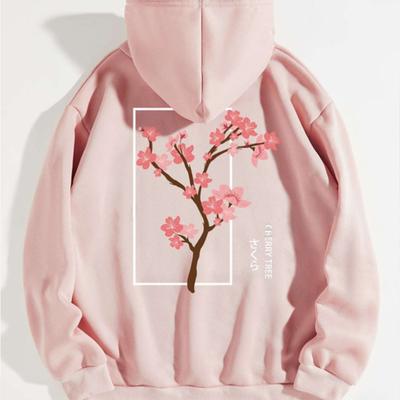 Женские свободные толстовки с принтом вишневых цветов, блузки, толстовки, повседневные свитера с длинным рукавом