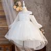 Children's Long Sleeve Evening Dress with Appliqué Mesh Puff Skirt