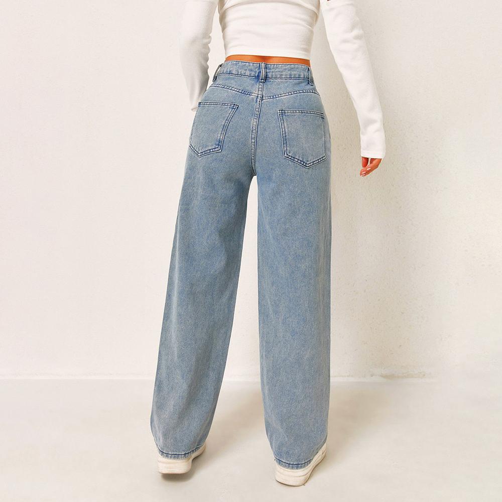 PUFFANPOP Женские джинсы широкие штанины с высокой посадкой джинсовые брюки с принтом свободные прямые джинсы Y2K джинсы