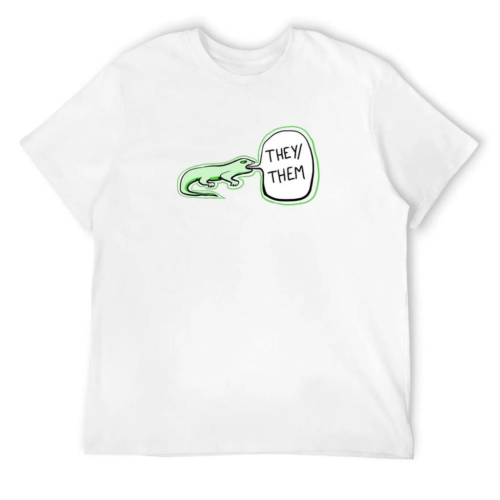Футболка с изображением ящерицы They/Them, хлопковые футболки с рисунком, футболки с рисунком, мужская одежда