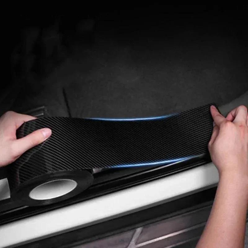 3D Nano Carbon Fiber Car Bumper Door Guard Protection Film Car Door Sill Protector Sticker Black Waterproof Anti Scratch Tape