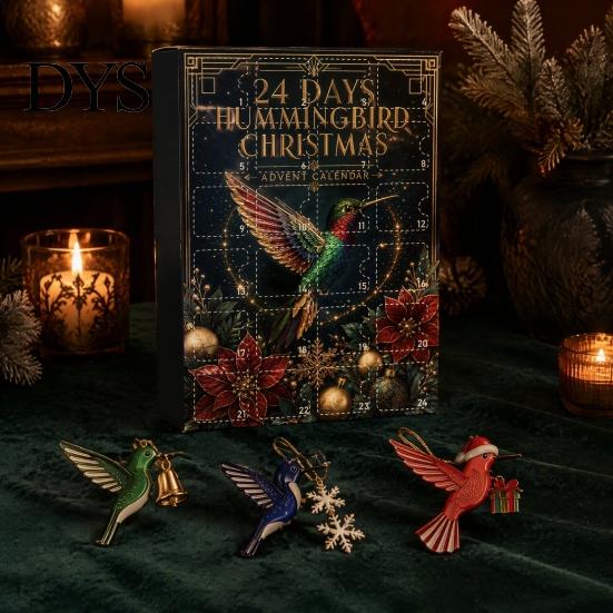 Красочные Animal Ornaments Колибри Адвент-календарь 2026, 24 дня Рождественский отсчет с сезонными подарочными наборами Шт. 2D Акриловая Колибри