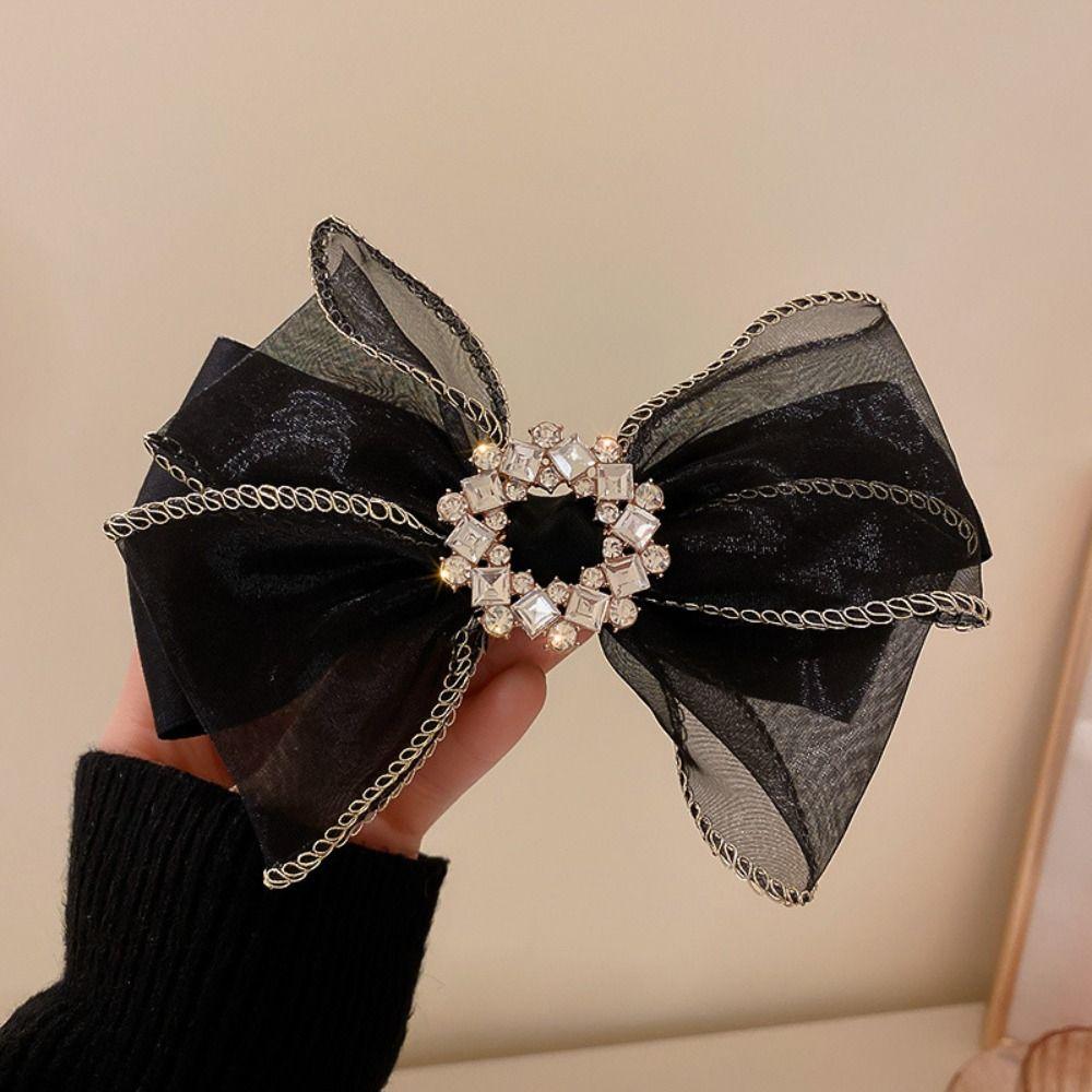 Hair Ornament Mesh Hair Clip Large Size Crystal Hair Clip French Bow Hair Clip Lady