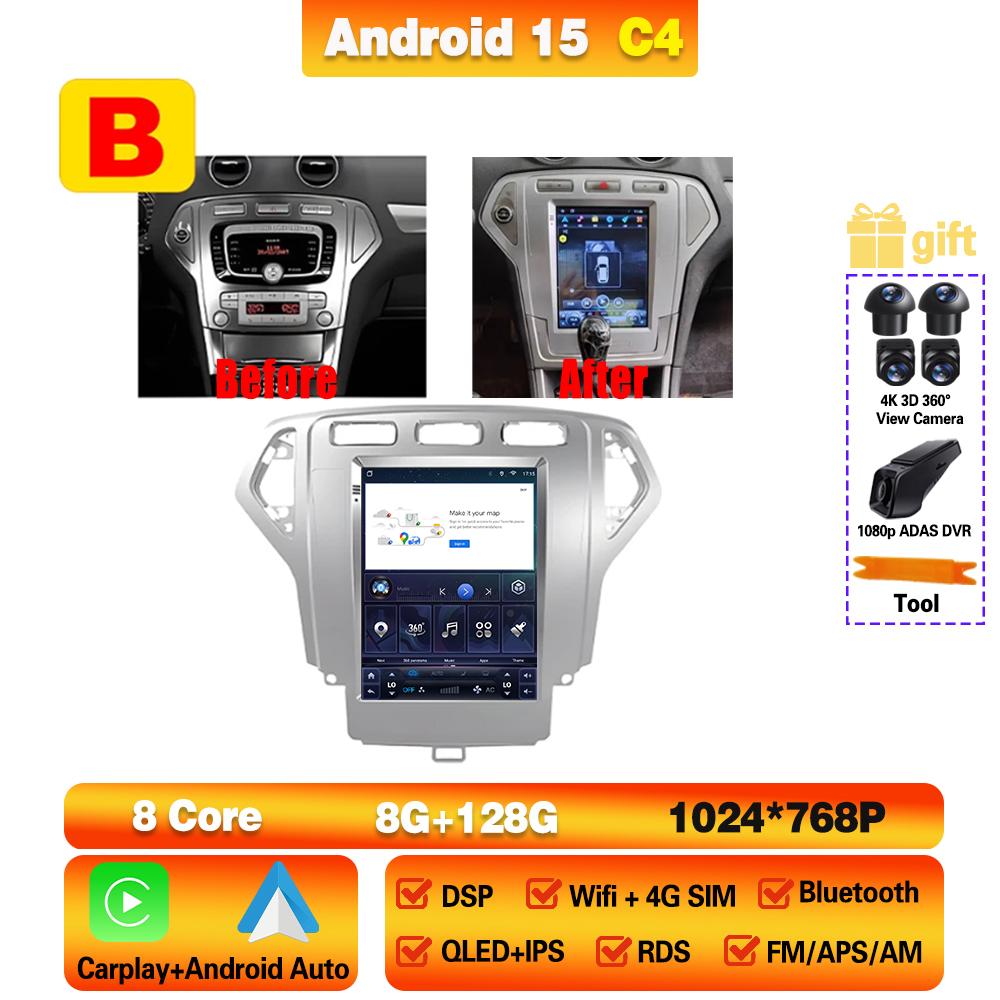 Autoradio 9,7 pouces pour Ford Mondeo MK4 2006 - 2010 Lecteur multimédia GPS Navi Stéréo Navigation Android 15 Carplay 2din Écran 5G