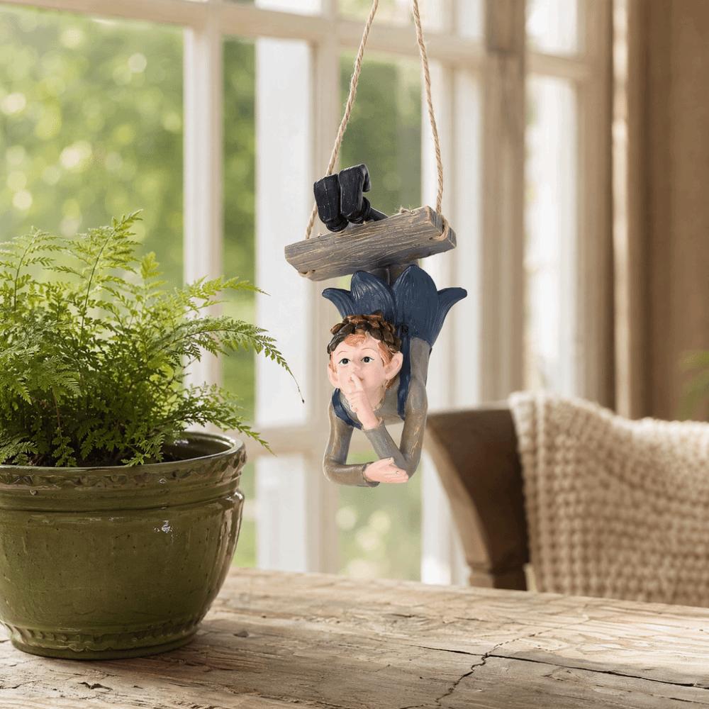 Resin Swinging Elf Figurine Hanging Resin Garden Statue Outdoor Elf Sculpture For Garden