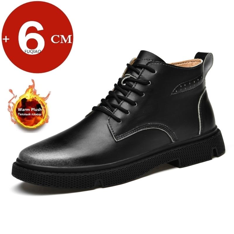 Spring/Winter Cowhide Man Elevator Boots Hidden Heel Warm Heightening Shoes For Men Increase Insole 6CM Casual Lift Leather Shoe