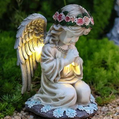 Молитва Ангела Маленькая Девочка Уличный Солнечный Светильник Украшение Сада Украшение Домашний Двор Светильник Из Смолы Художественная Статуя
