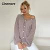 Cinemore Весенне-осенний женский свитер однотонный свободный повседневный открытый карман теплый базовый топ с длинными рукавами и круглым вырезом трикотажная карточка