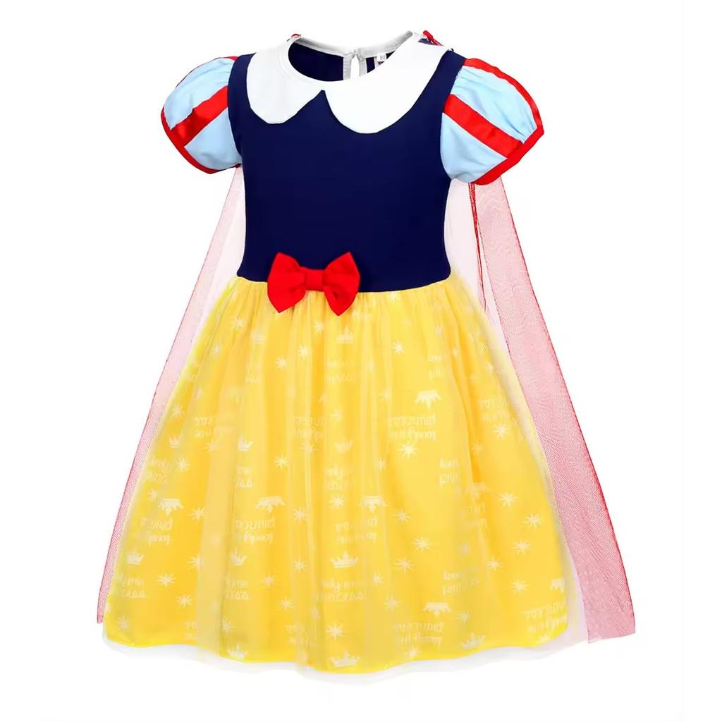 Princess Snow White Dress for Girls, with Tiara, Crown and Wand, Cotton, 5-6 Years, 130cm, Multicolor
