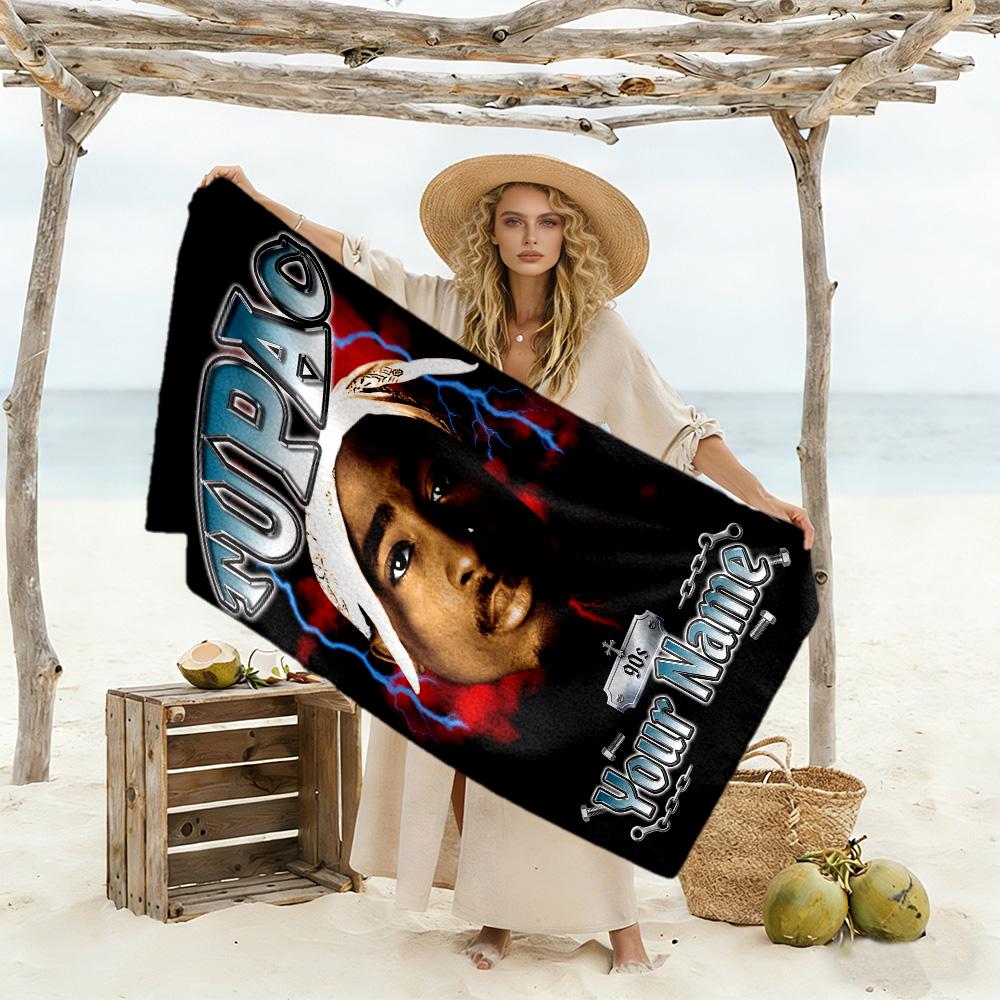 2pac Personalized Name Beach Towel Quick-Dry Soft Microfiber Perfect for Traveling Yoga Camping and Swimming