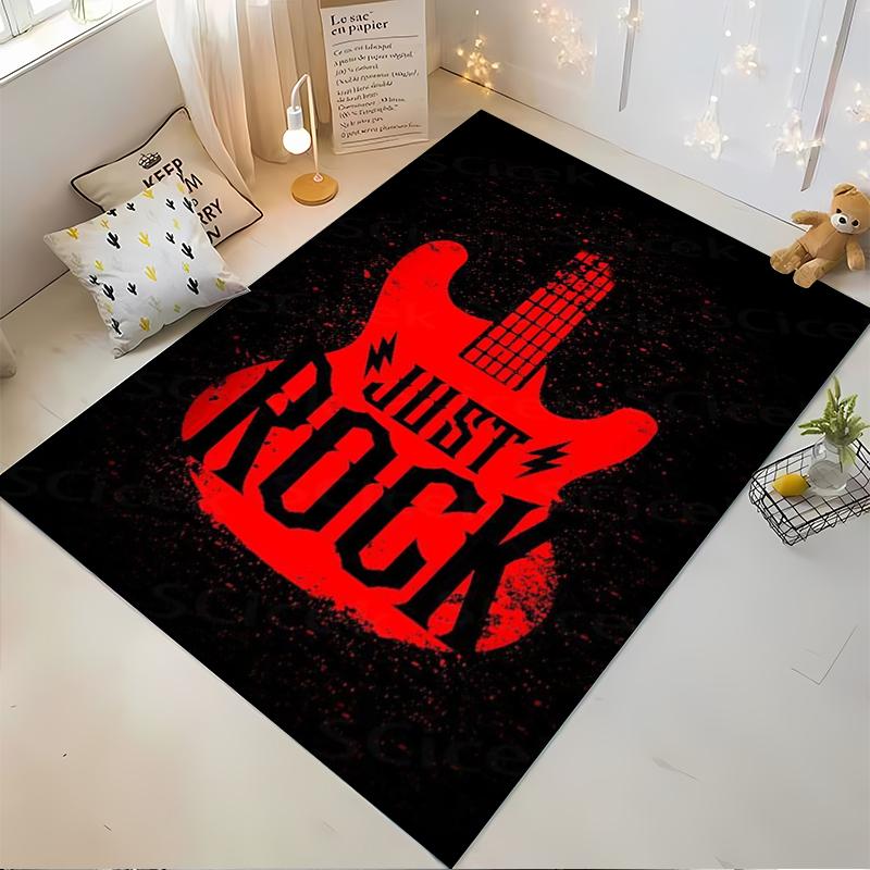 Red Electric Guitar "Just Rock" Design Non-slip rug suitable for living room and bedroom sofas
