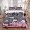 3pcs cartoon Kitty & Friends Halloween Adventure Bedding Set - 1 Soft Quilt Cover + 2 Pillowcases, Machine Washable - Suitable for All Seasons,  H028