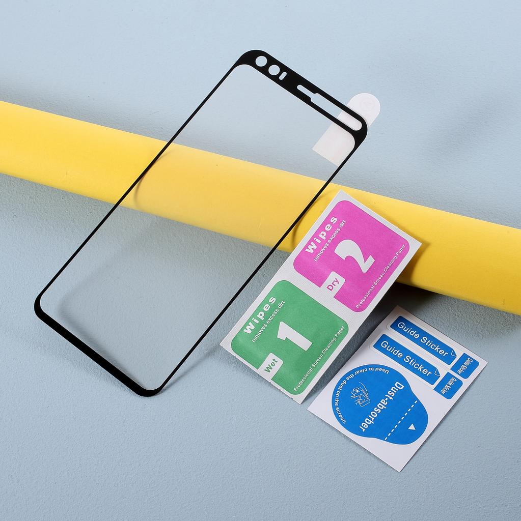 Шелкография Закаленное стекло Полноразмерная защитная пленка для экрана (Полный клей) для Google Pixel 4