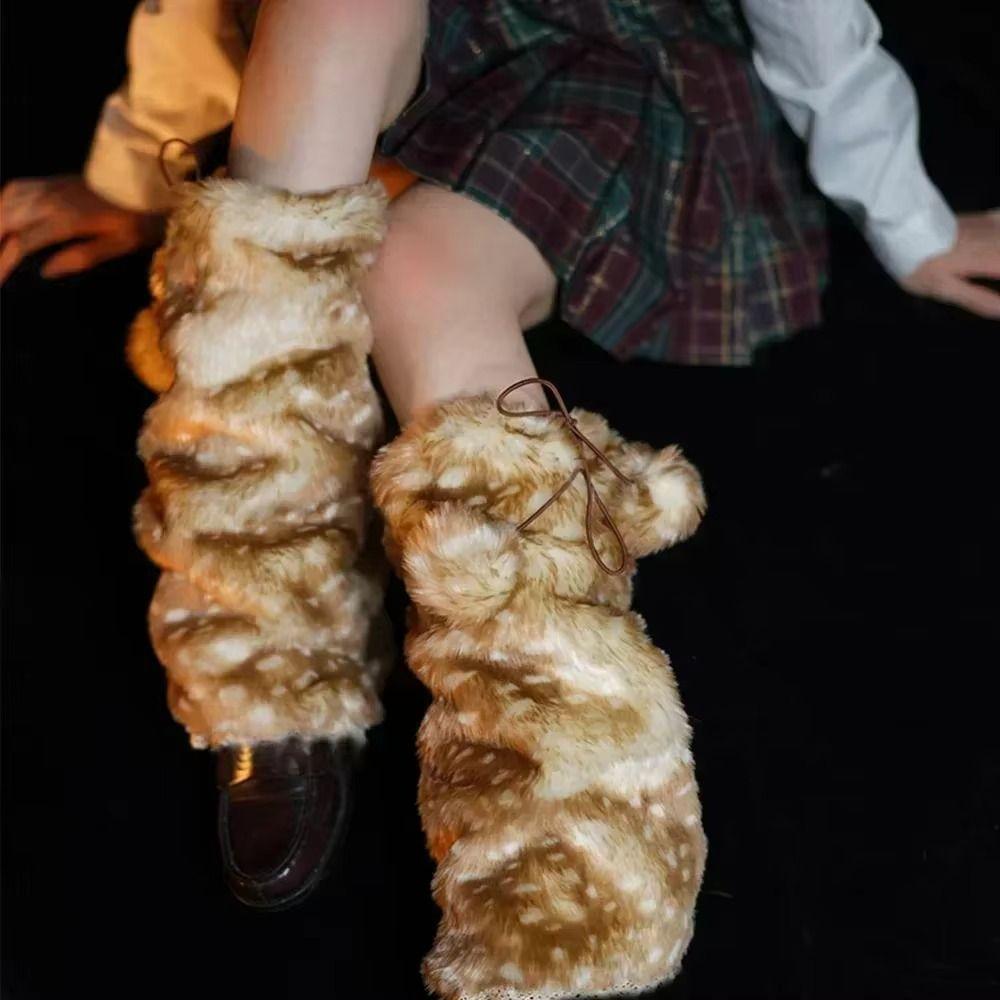 Искусственный мех Плюшевое Кружево Зимняя Шапка Гетры Защита ушей Новые Пушистые Сапоги из оленьей шерсти Носки Чехол