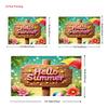 2D Bright Summer Tapestry, Hello Summer Sign with Tropical Flowers and Sparkles
