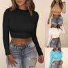 Women Exposure Of Navel Long Sleeve Solid Shirt Tops Blouse