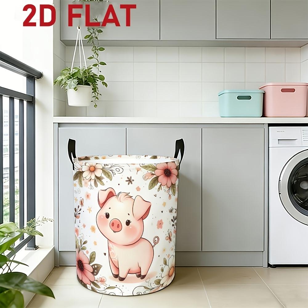 1pc, Dirty Clothes Basket, Flower Wrapped Round Face Egg Powder Pig Pattern, Suitable for Book and Magazine Storage, Bedroom Storage, Multi-purpose St