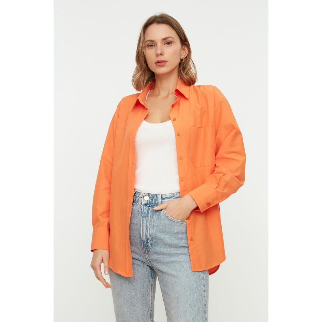 Белая рубашка-бойфренд с одним карманом/широкая хлопковая рубашка Twoaw20go0115