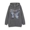Dark Style Sweatshirt Ladies Hoodie Goth Couple Butterfly Skull Harajuku Large Size Zip Sweater