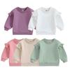 1-4 Years Baby Girls Sweatshirts Toddler Solid Color Crew Neck Long Sleeve Pullovers Top