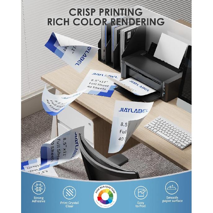 Shipping Label Address Mailing Stickers 8.5 x 11 40 Full Sheets Paper for Inkjet Printer Printable Printing Thank You Labeling to Write on Envelope