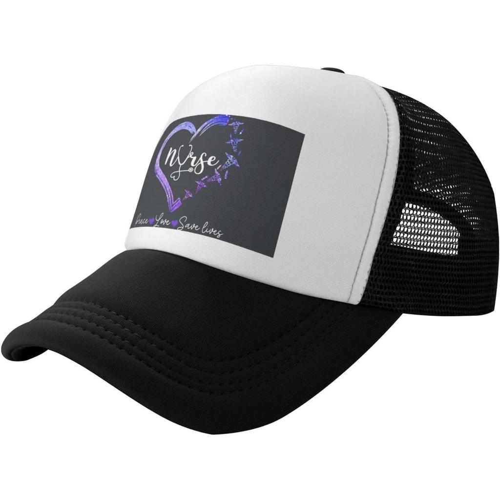 Nurse Peace Love Save Lives Trucker Hat Polyester Mesh Adjustable Baseball Cap Casual Adult