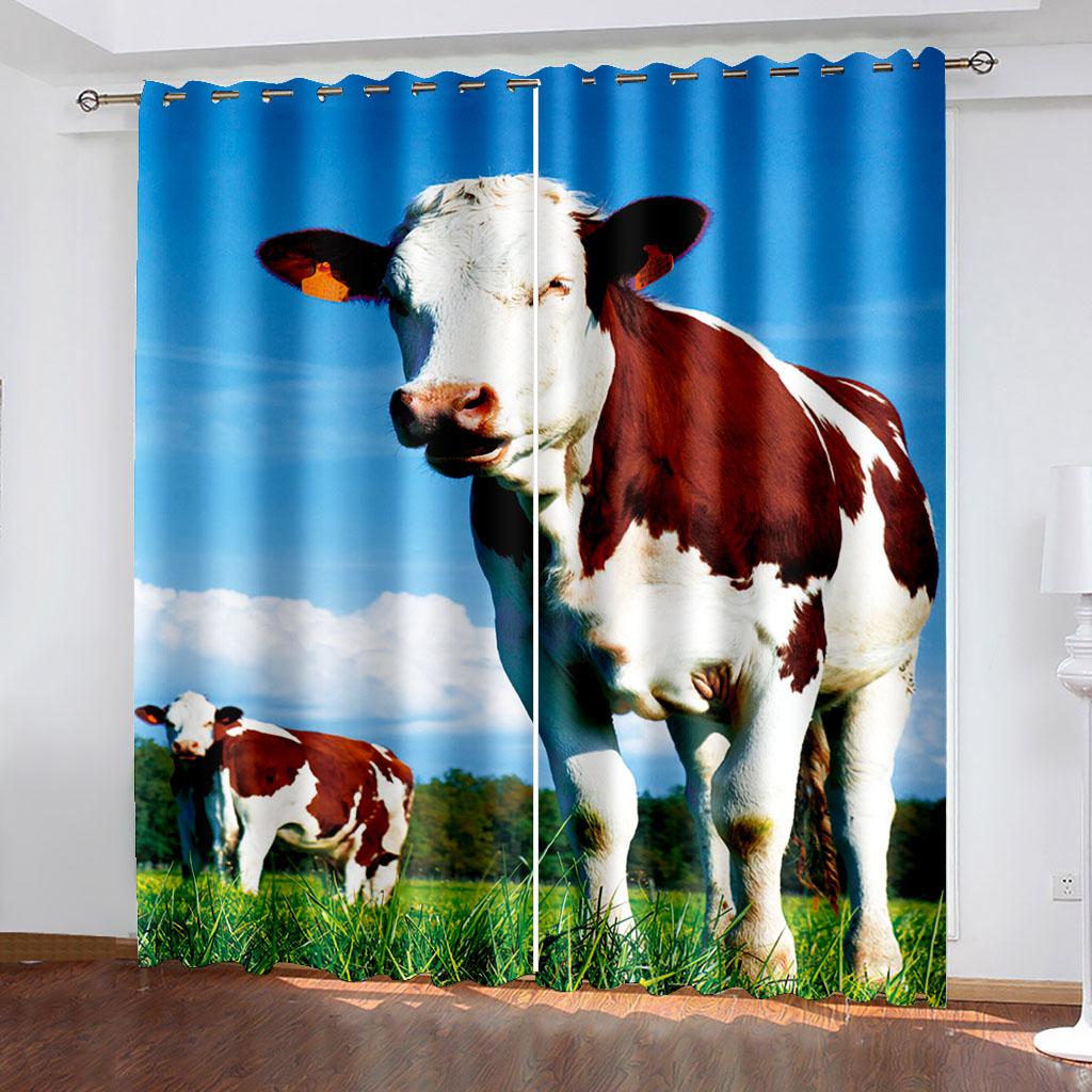 Grommet Top Darkening Blackout Room Milk Cow Pasture Curtain for The Bedroom Drapes In Living Room Left and Right Biparting Open