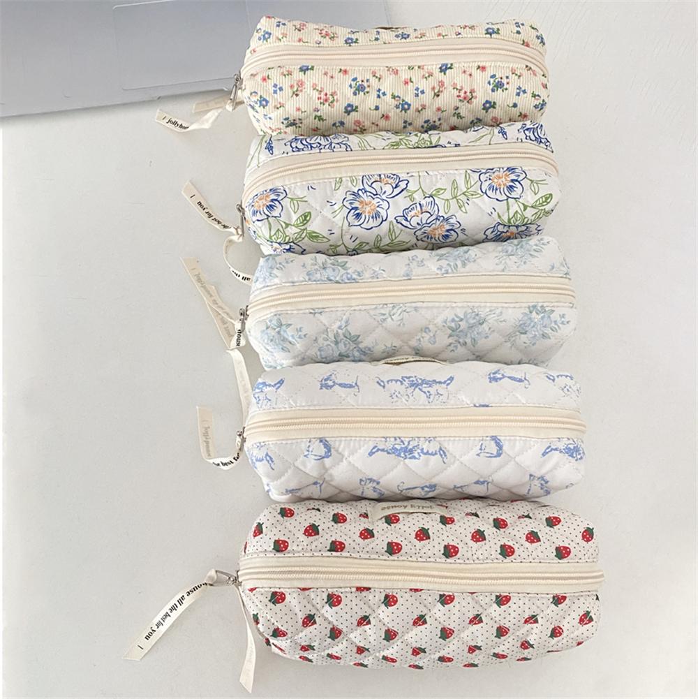 Vintage Fresh Floral Pencil Bags Korean Style Cute Multi-Functional Handbag Student Pencil Cases Stationery Supplies