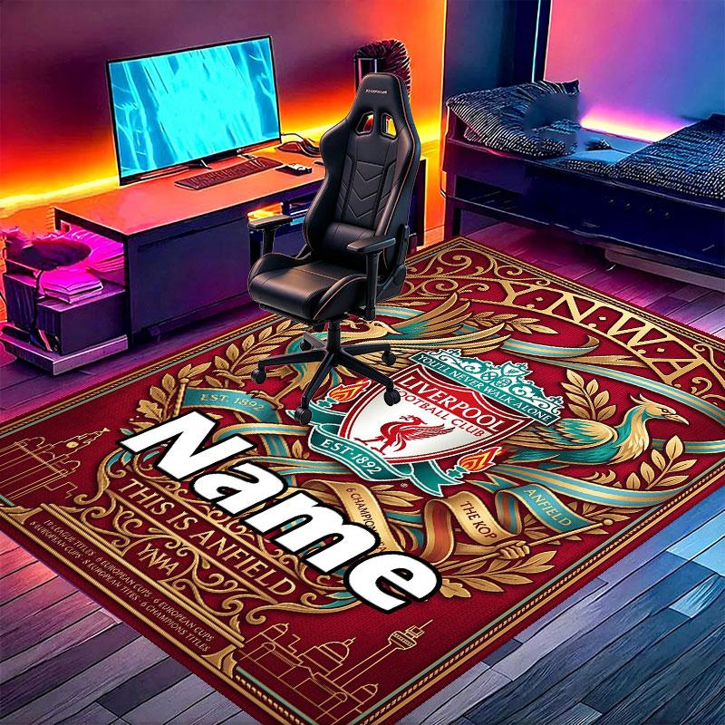 Custom Name Personalized Liverpool Football Club Print Carpet, Versatile Home Decor Rug, for Playroom, Apartment, Balcony, Entryway, Hallway Gift