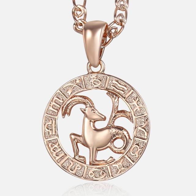 Women's Zodiac Sign Pendant 12 Constellation Charm Rose Gold Necklace Aries Leo Scorpio 3mm Snail Jewelry GP278