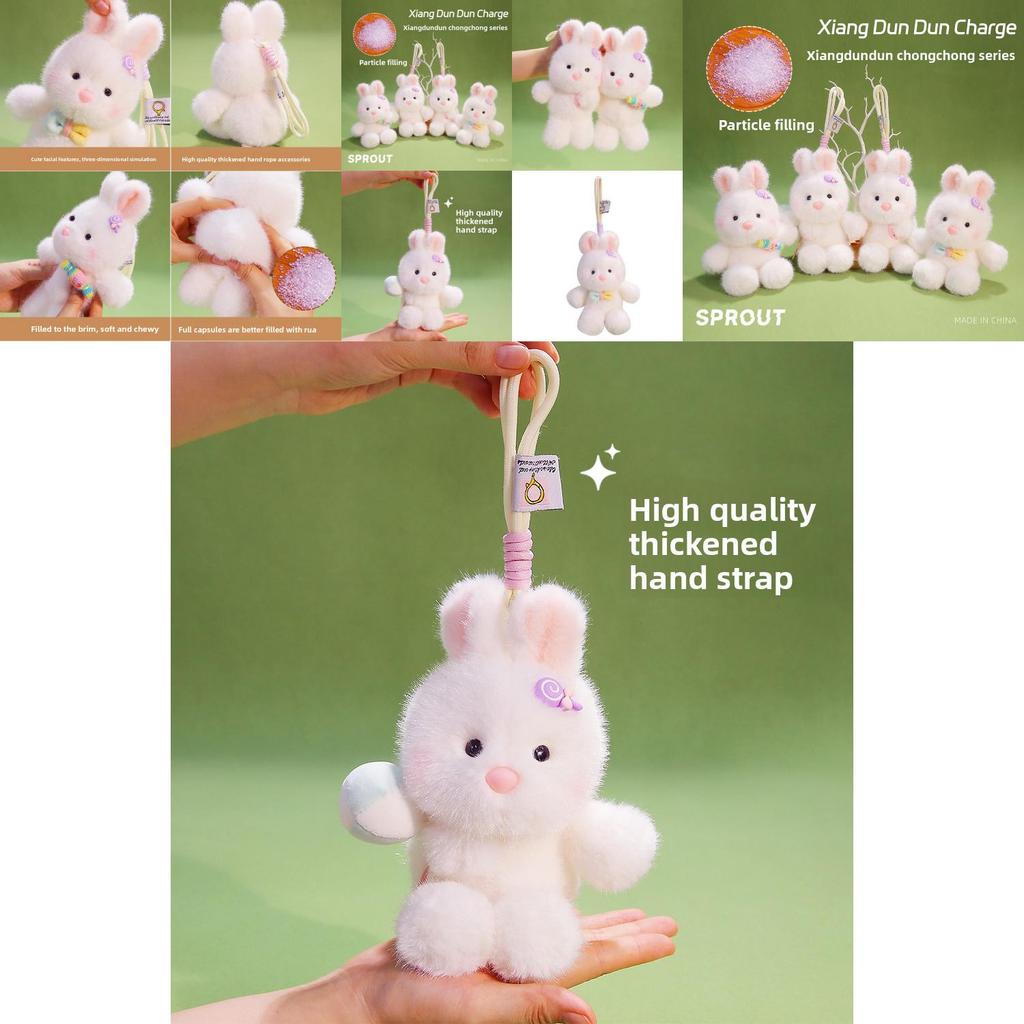 Cartoon Style Bunny Plush Doll With Hanging Loop For Car Keychains And Backpack Accessories
