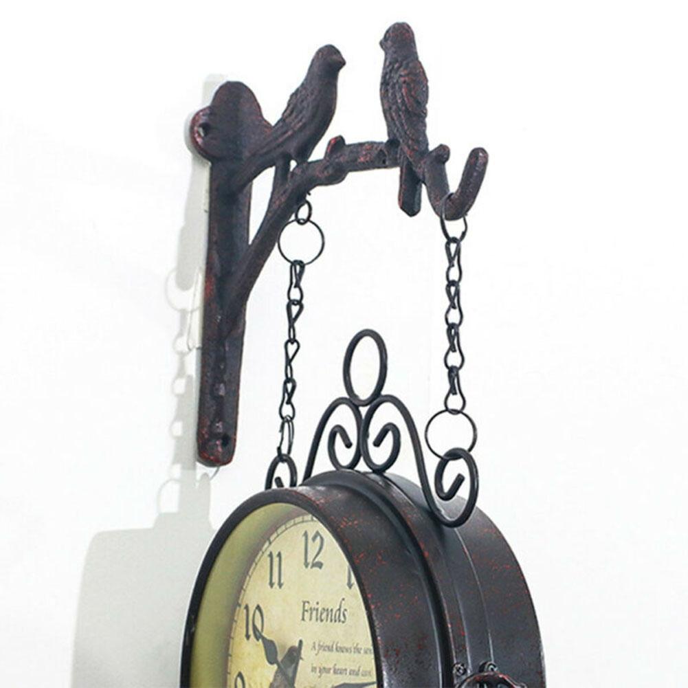 Домашний декор, садовые подарки, станция, железные двухсторонние подвесные винтажные настенные часы