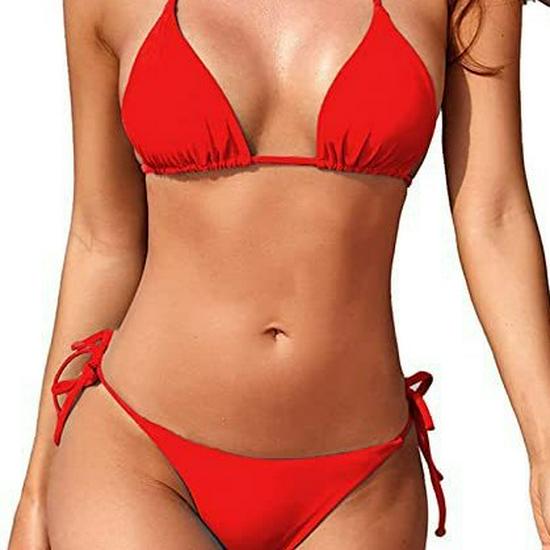Solid Color European & American Style Three-Point Bikini Beach Swimsuit