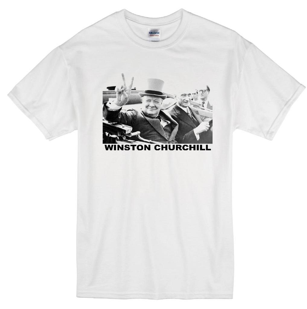 WINSTON CHURCHILL BRITISH PRIME MINISTER V FOR VICTORY ENGLAND WHITE T-shirt