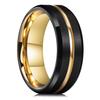 Trendy 8mm Men Stainless Steel Rings Black Brushed Gold Color Groove Beveled Edge Engagement Ring Men Wedding Jewelry