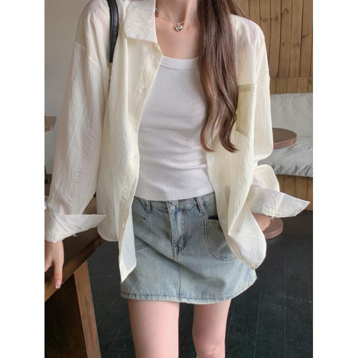 Blue striped shirt jacket for women, spring, autumn, and winter, designed niche lazy style, French long-sleeve top