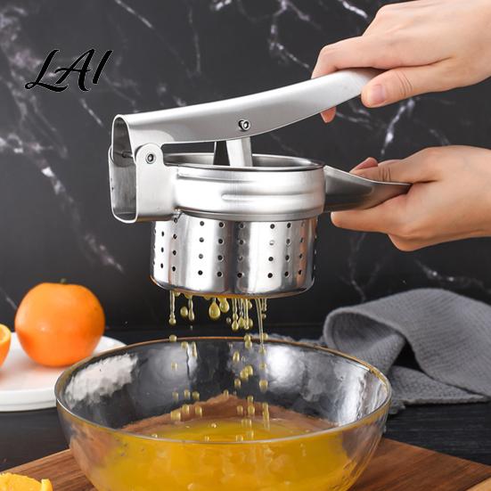 Kitchen Gadget for Mashed Potatoes Stainless Steel Potato Ricer with T-shaped Handle Handheld Manual Garlic Food Press Press Multifunctional
