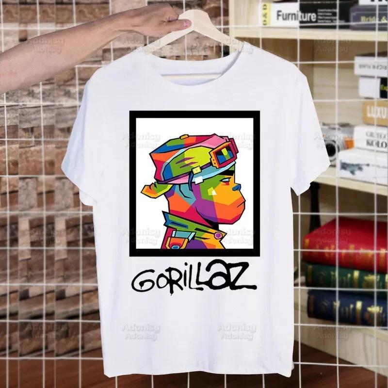 Футболка Gorillaz Rock Modern Music Graffiti Мужская Ретро Выстиранная Топы Футболки Харадзюку Футболка Уличная Одежда Хип-Хоп Мужские Футболки