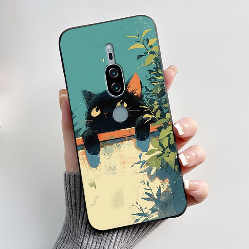 Милый Чехол Для Sony Xperia XZ2 Premium Fundas SO-04K SOV38 Печатный Корпус Защитная Крышка Мягкий Силикон Мультяшный Черный Корпус
